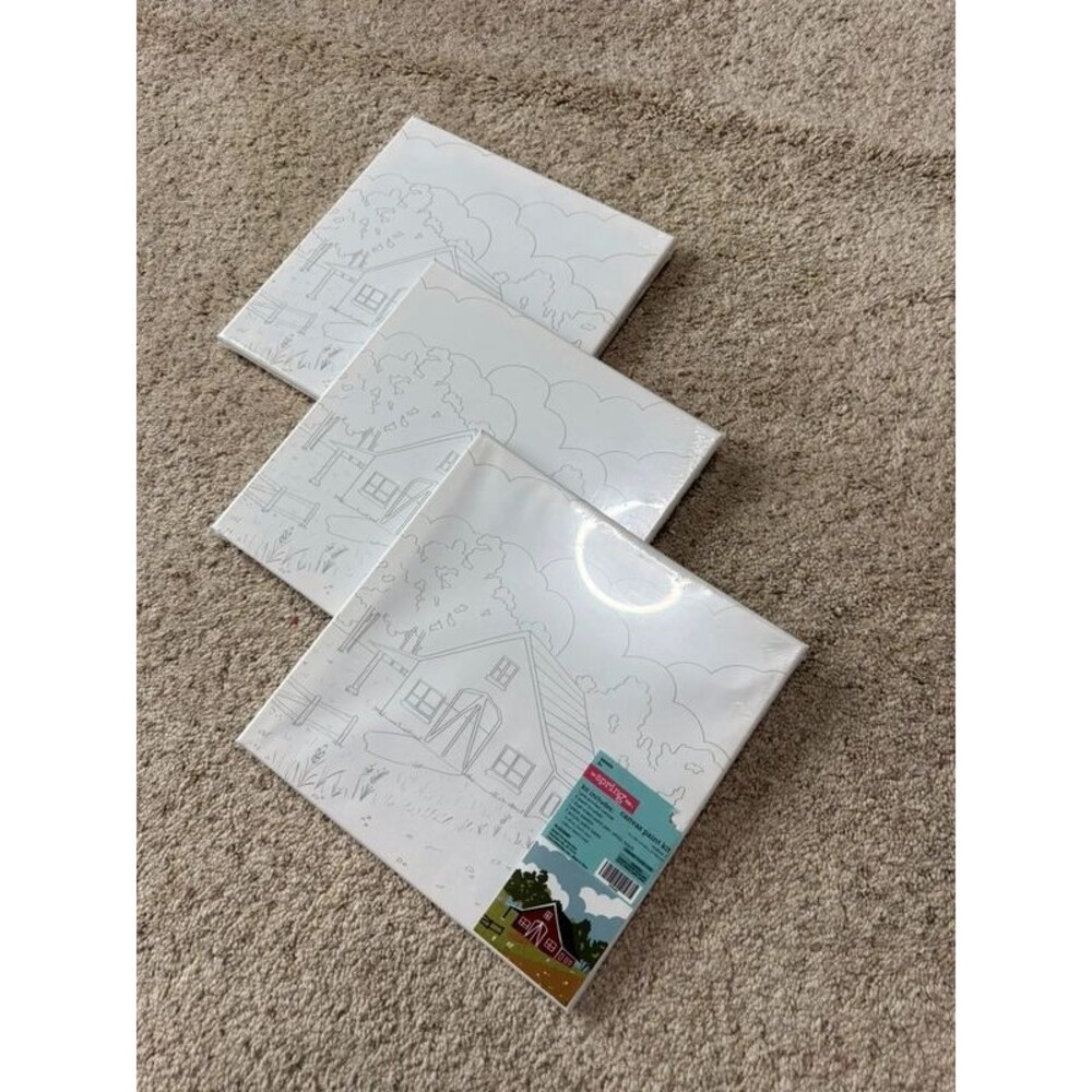Lot of 3 The Spring Shop Red Barn Canvas Paint Kit 11x11 DIY Art Set NWT